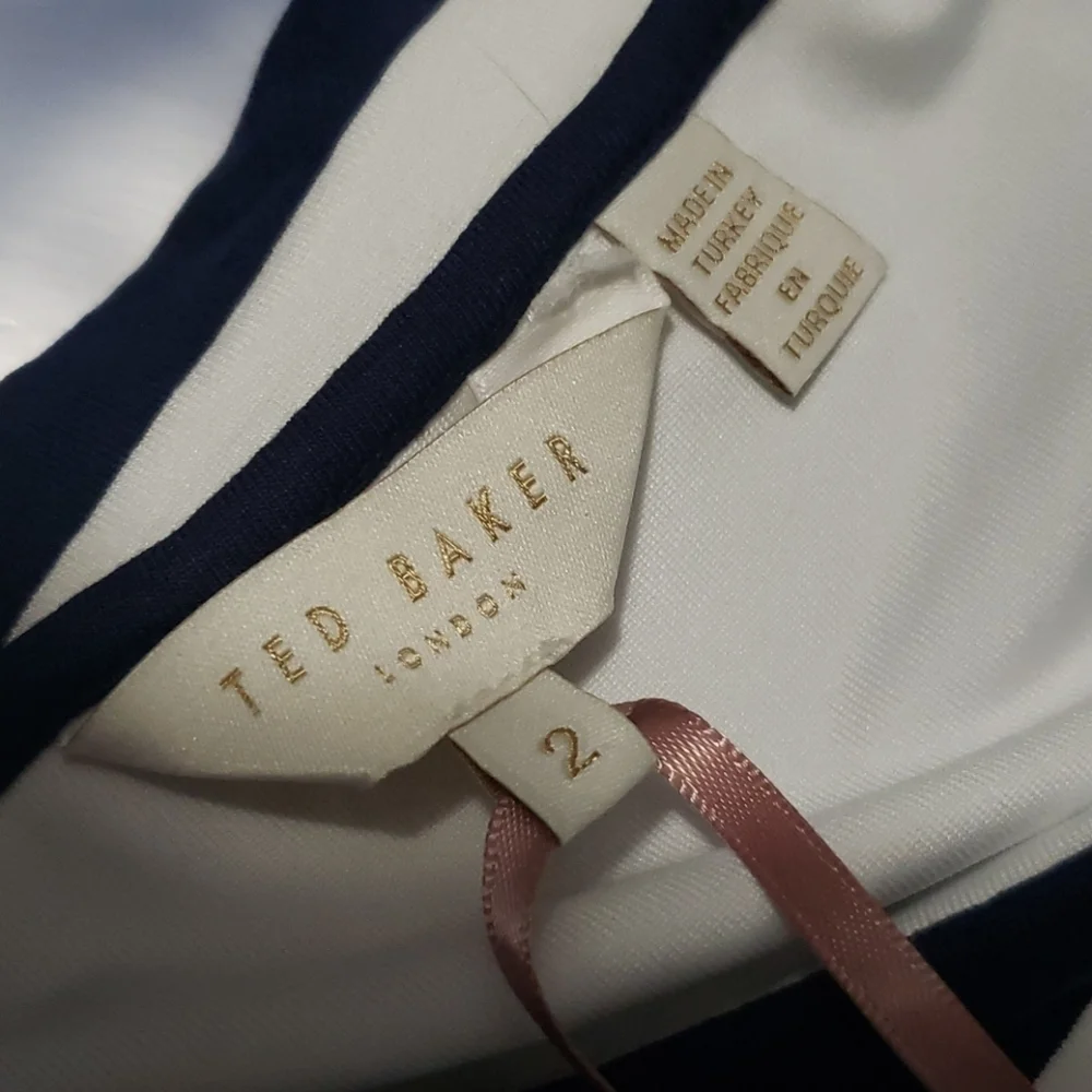 Ted Baker London Yuni Rowing Stripe Midi Dress Navy Maroon Belted Bodycon Size 6